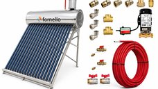 Kit panou solar nepresurizat Fornello cu rezervor inox 150 litri, 18 tuburi vidate si accesorii complete