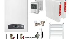 Pachet apartament cu o camera, centrala termica in condensatie Ariston Cares S 24 kW, kit evacuare inclus, termostat, calorifere otel, kit armaturi centrala, robineti calorifer