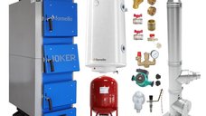 Pachet Cazan (centrala) pe combustibil solid, (lemn, carbune), Fornello Joker 42 kW, Cos Inox, Boiler, Vas Expansiune, Pompa, Fitinguri Montaj