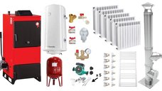Pachet centrala pe combustibil solid Fiama D2-25, 29 kW, cu ventilator si automatizare, cos inox, radiatoare Fornello Alvo si boiler