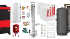 Pachet Centrala pe combustibil solid Fiama D2-25 Putere 29 kW, cu Ventilator si Automatizare, Puffer 800 litri, Cos inox, Radiatoare Otel, Boiler Termoelectric, Pompa, Vas Expansiune si Fitinguri
