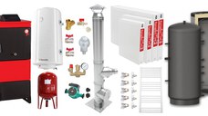 Pachet Centrala pe combustibil solid Fiama D2-25 Putere 29 kW, cu Ventilator si Automatizare, Puffer 800 litri, Cos inox, Radiatoare Otel, Boiler Termoelectric, Pompa, Vas Expansiune si Fitinguri