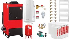 Pachet centrala pe combustibil solid Fiama D2-60, 70 kW, cu ventilator, automatizare, radiatoare si boiler