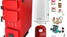 Pachet centrala pe combustibil solid Fornello Praktik 30 kW cu boiler, vas de expansiune, pompa si fitinguri