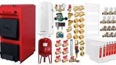 Pachet centrala pe combustibil solid Fornello T-PRO 40 kW cu radiatoare, boiler si accesorii complete