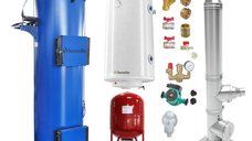 Pachet centrala pe combustibil solid Fornello Turbo 25 kW cu cos de fum, boiler, vas de expansiune si pompa