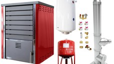 Pachet Centrala pe lemne FORNELLO SAUNA RED 30 kw echipata cu pompa de circulare, cos inox, boiler termoelectric 100l, vas expansiune si kit montaj