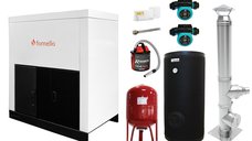 Pachet centrala pe peleti Fornello Eco Energy 35 kW cu pompe, boiler, cos inox, termostat si aspirator de cenusa