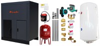 Pachet Centrala pe peleti Fornello Eco Energy 35 kW, echipata cu automatizare, afisaj digital, arzator fonta, calorifere aluminiu, boiler termoelectric, kit evacuare, aspirator, termostat, vas expansiune si fitinguri - 1