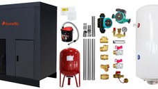 Pachet Centrala pe peleti Fornello Eco Energy 35 kW, echipata cu automatizare, afisaj digital, arzator fonta, curatare mecania a drumurilor de fum, buncar peleti integrat 75 kg, boiler termoelectric, kit evacuare, aspirator, termostat, vas exp