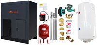 Pachet Centrala pe peleti Fornello Eco Energy 40 kW, echipata cu automatizare, pompa, afisaj digital, arzator fonta, curatare mecania a drumurilor de fum, buncar peleti integrat 100 kg, boiler termoelectric, kit evacuare, aspirator, termostat, vas ex - 1