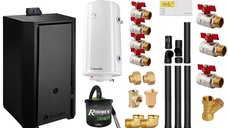 Pachet centrala pe peleti Fornello EVA B Black 25 kW cu boiler 100 l, Wi-Fi si kituri de montaj