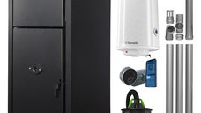Pachet centrala pe peleti Fornello Fiama Confort B 25 kW cu boiler de 100 l, termostat WiFi si kit evacuare