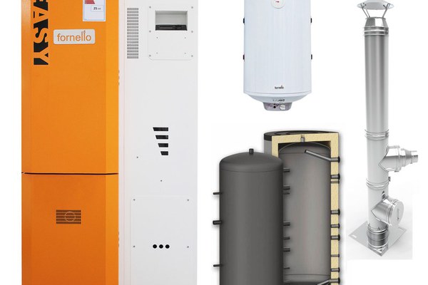 Pachet Centrala pe peleti Fornello Slimpel Easy 25 kw, arzator inox, pompa de circulatie, tiraj fortat 80 mm, pompa electronica Grundfos, sistem curatare mecanica, A+, Puffer P 500l, Cos inox 6 ml 120 mm, Boiler Termoelectric Fornello 100l