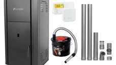 Pachet Centrala peleti Fornello Primo Pellet Black 25 kw, complet echipata pentru incalzire, pompa circulatie, vas expansiune, automatizare, kit evacuare 2.5 ml, Termostat Salus 091FLRFV2, Aspirator Cenusa