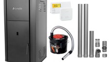 Pachet Centrala peleti Fornello Primo Pellet Black 25 kw, complet echipata pentru incalzire, pompa circulatie, vas expansiune, automatizare, kit evacuare 2.5 ml, Termostat Salus 091FLRFV2, Aspirator Cenusa