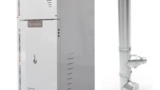 Pachet Centrala termica compacta pe peleti Fornello Rossi Camino Compact 35 kw, pompa de circulatie, vas expansiune, tiraj fortat,Ecodesign, A+, Cos inox 6 ml 120 mm