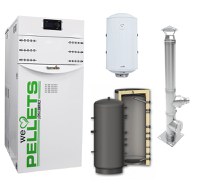 Pachet Centrala termica pe peleti Fornello Lidya Compact 25 kw, echipata cu pompa electronica Grundfos, vas expansiune, manometru, aerisitor, supapa, arzator inox, A+, Puffer P 500l, Cos inox 6 ml 120 mm, Boiler Termoelectric Fornello 10 - 1