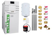 Pachet Centrala termica pe peleti Fornello Lidya Compact 25 kw, pompa Grundfos, arzator inox, curatare mecanica arzator si schimbator, A+, Kit evacuare 3.5 ml, Boiler Fornello 100 l, Termostat Salus 091FLRFV2, Aspirator si Kit montaj - 1