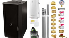 Pachet Centrala termica pe peleti Fornello Rossi B Black 25 kw, pompa de circulatie, vas expansiune, tiraj fortat, Ecodesign, A+, Boiler Termoelectric Fornello 100 l, Termostat Salus 091FLRFV2, Aspirator, Kit evacuare 3.5 ml si Fitinguri montaj