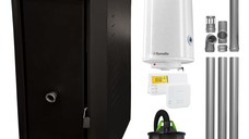 Pachet Centrala termica pe peleti Fornello Rossi B Black 25 kw, pompa de circulatie, vas expansiune, tiraj fortat, Ecodesign, A+, Boiler Termoelectric Fornello 100 l, Termostat Salus 091FLRFV2, Aspirator si Kit evacuare 3.5 ml
