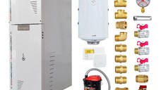 Pachet Centrala termica pe peleti Fornello Rossi Camino Compact 35 kw, pompa de circulatie, vas expansiune, tiraj fortat, Ecodesign, A+, Boiler Termoelectric Fornello 100 l, Termostat Salus 091FLRFV2, Aspirator si Kit montaj