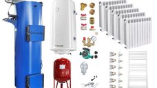 Pachet Complet Cazan Fornello Turbo 25 kW pe Combustibil Solid cu Calorifere Aluminiu, Boiler si Accesorii