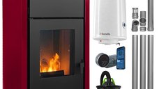 Pachet complet de incalzire Fornello Fiama Confort 25 kW, Bordeaux, cu control de la distanta