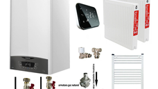 Pachet complet pentru apartament cu centrala Ariston CLAS ONE+ WI-FI 24, 24 kW, termostat Salus IT 500 si calorifere din otel