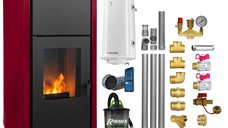 Pachet complet pentru incalzire - Termosemineu pe peleti Fornello Fiama Confort 25 kw Bordeaux