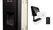 Pachet control de la distanta Termosemineu pe peleti Fornello Primo Pellet Ivory 30 kw, pompa, vas expansiune, supapa, buncar peleti 30 kg, automatizare, pana la 200 mp si termostat Wi-Fi Salus IT 500