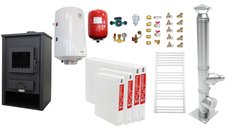 Pachet de incalzire si apa calda pentru 3 camere - Termosemineu Fornello PADOVA E, 19.4 kW, boiler 80l si accesorii complete