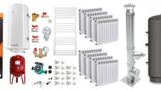 Pachet Incalzire Completa Fiama W 45 kW cu Puffer 1000 litri, Cos Inox, Calorifere Aluminiu Fornello Alvo si Boiler Termoelectric