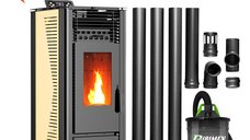 Pachet Incalzire Semineu Pe Peleti Fornello SOPHIA WI-FI 11 kW cu Aspirator si Kit Evacuare 3,5m, Telecomanda, Culoare Ivory