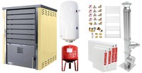 Pachet incalzire si apa calda 3 camere Centrala pe lemne FORNELLO SAUNA CREAM 30 kw echipata cu pompa de circulare, cos inox, boiler termoelectric 100l, vas expansiune, kit montaj si calorifere - 1