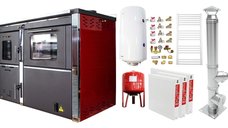 Pachet incalzire si apa calda pentru 2 camere cu termosemineu FORNELLO STAR Red 34 kW, boiler 100 l si calorifere