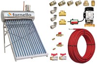 Pachet panou solar nepresurizat Fornello pentru producere apa calda, cu rezervor inox 122 litri, 15 tuburi vidate, vas flotor 5 litri, pompa ridicare presiune, teava hidronix si fitinguri montaj - 1