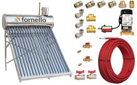 Pachet panou solar nepresurizat Fornello pentru producere apa calda, cu rezervor inox 150 litri, 18 tuburi vidate, vas flotor 5 litri, pompa ridicare presiune, teava hidronix si fitinguri montaj - 1