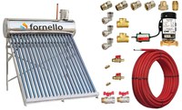 Pachet panou solar nepresurizat Fornello pentru producere apa calda, cu rezervor inox 165 litri, 20 tuburi vidate, vas flotor 5 litri, pompa ridicare presiune, teava hidronix si fitinguri montaj - 1