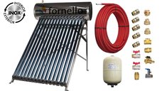 Pachet panou solar presurizat compact FORNELLO SPP-470-H58/1800-15-c cu 15 tuburi vidate de tip heat pipe si boiler din inox de 135 litri, Teava, Vas Expansiune si Fitinguri montaj