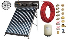 Pachet panou solar presurizat compact FORNELLO SPP-470-H58/1800-15-c cu 15 tuburi vidate de tip heat pipe si boiler din inox de 135 litri, Teava, Vas Expansiune si Fitinguri montaj