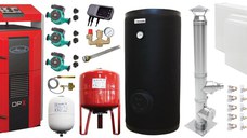 Pachet premium Cazan (centrala) pe combustibil solid, Attack DPX Standard cu gazeificare, 25 kW, calorifere otel, cos inox, boiler de sol cu rezistenta, 2 x vas expansiune, 3 x pompe circulare, controller pompa, grup siguranta si vana sts