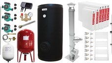 Pachet premium Cazan (centrala) pe combustibil solid, Attack DPX Standard cu gazeificare, 45 kW, Puffer 1000 litri, calorifere otel, cos inox, boiler, 2 x vas expansiune, 3 x pompe circulare, controller pompa, grup siguranta si vana sts