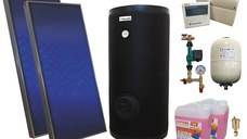 Pachet sistem solar presurizat, 2 panouri solare plane Sunsystem PК SL FP 2.0, Boiler cu 2 serpentine Fornello SOL 200 LT 2S, controller, vas expansiune, grup pompare, aerisitor 1/2, antigel 