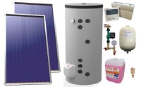 Pachet sistem solar presurizat, 2 x Panou Plan Sunsystem Select PK SL CL NL 2.15 m², Boiler termoelectric cu doua serpentine Eldom FV20060S21, 3000 W, 200 l, grup pompare, controller, vas expansiune, antigel, aerisitor 1/2 - 1