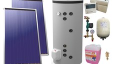 Pachet sistem solar presurizat, 2 x Panou Plan Sunsystem Select PK SL CL NL 2.15 m², Boiler termoelectric cu doua serpentine Eldom FV20060S21, 3000 W, 200 l, grup pompare, controller, vas expansiune, antigel, aerisitor 1/2