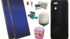 Pachet solar, presurizat, 2x panou plan Sunsystem PК SL FP 2.4, Boiler cu 2 serpentine de sol Fornello 300 litri, controller, vas expansiune solar, pompa, supapa, aerisitor, antigel