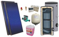 Pachet solar, presurizat, 2x panou plan Sunsystem PК SL FP 2.4, Boiler cu 2 serpentine de sol Sunsystem Son 200 litri, controller, vas expansiune solar, pompa, supapa, aerisitor, antigel - 1