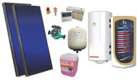 Pachet solar, presurizat, 2x panou plan Sunsystem PК SL FP 2.4, Boiler cu 2 serpentine si rezistenta electrica Sunsystem BB NL2 150 PRL, controller, vas expansiune solar, pompa, supapa, aerisitor, antigel - 1