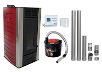 Pachet Termosemineu centrala pe peleti Fornello Premium W22, 22 kw, culoare Bordeaux, complet echipat cu kit evacuare 2.5 ml, Termostat Radio Comanda Computherm Q3 RF, Aspirator Cenusa, suprafata incalzita pana la 150 mp - 1